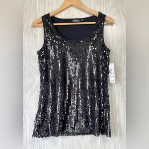 Allen B By Allen Schwartz Luxury Sequins Tank Top Blouse Shirt Black Size S NWT